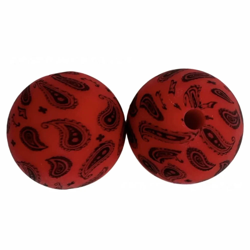 15mm Western Pattern Red Printed Silicone Bead for DIY Bracelets Keychains
