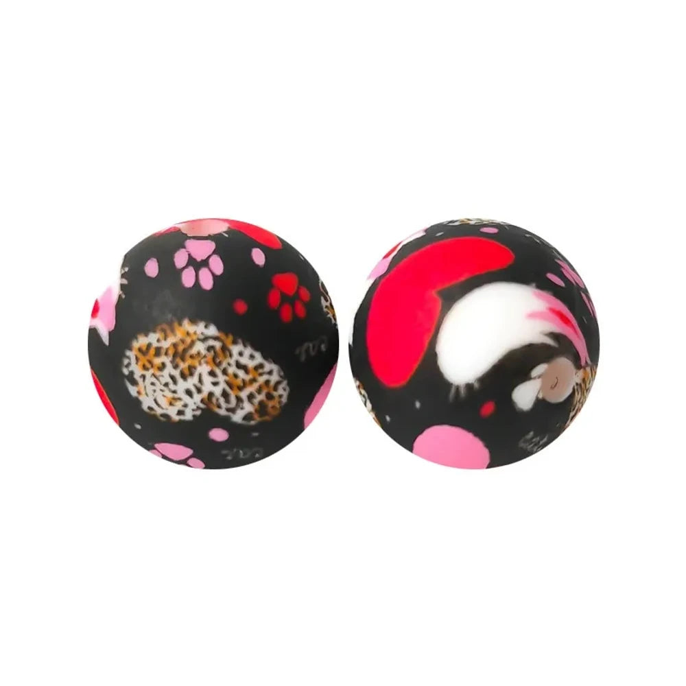 15mm Dog Paw and Heart Printed Silicone Bead for DIY Pens Keychains