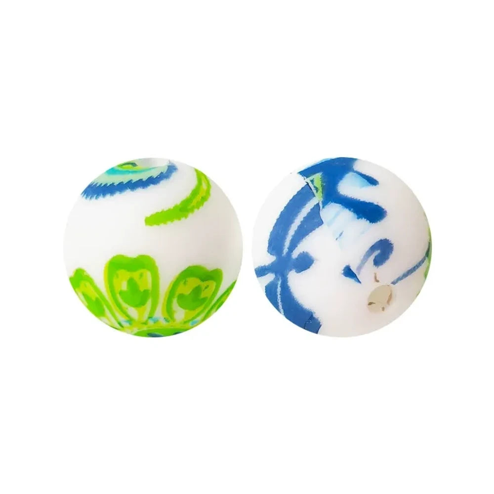 15mm Flowers Printed Silicone Bead for DIY Pens Keychains