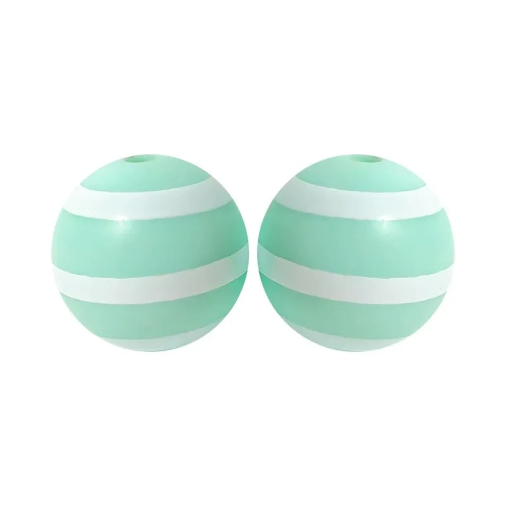 15mm White Lines on Green Printed Silicone Bead for DIY Bracelet Pens Keychains