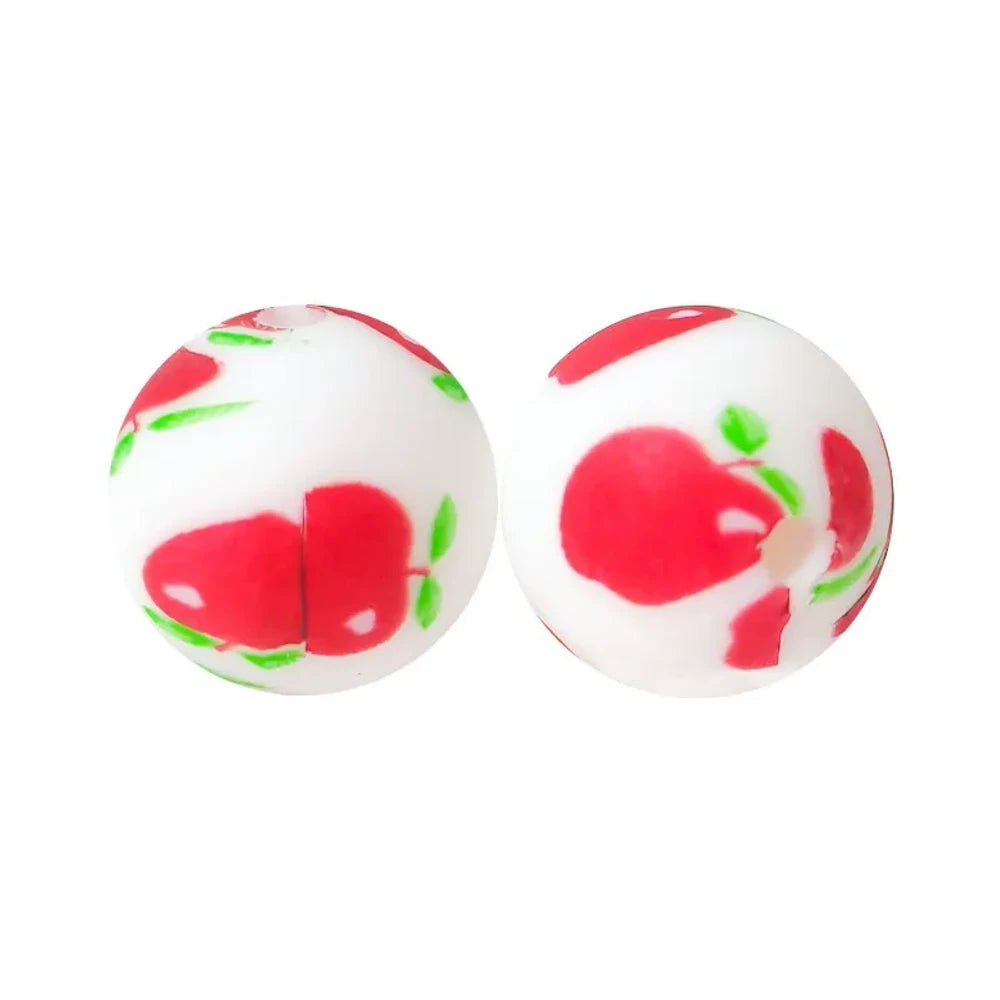 15mm Apple Printed Silicone Bead for DIY Keychains Pens