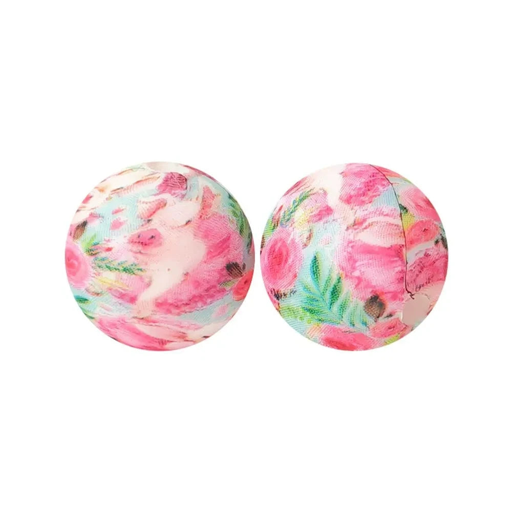 15mm Flowers Printed Silicone Bead for DIY Bracelets Pens