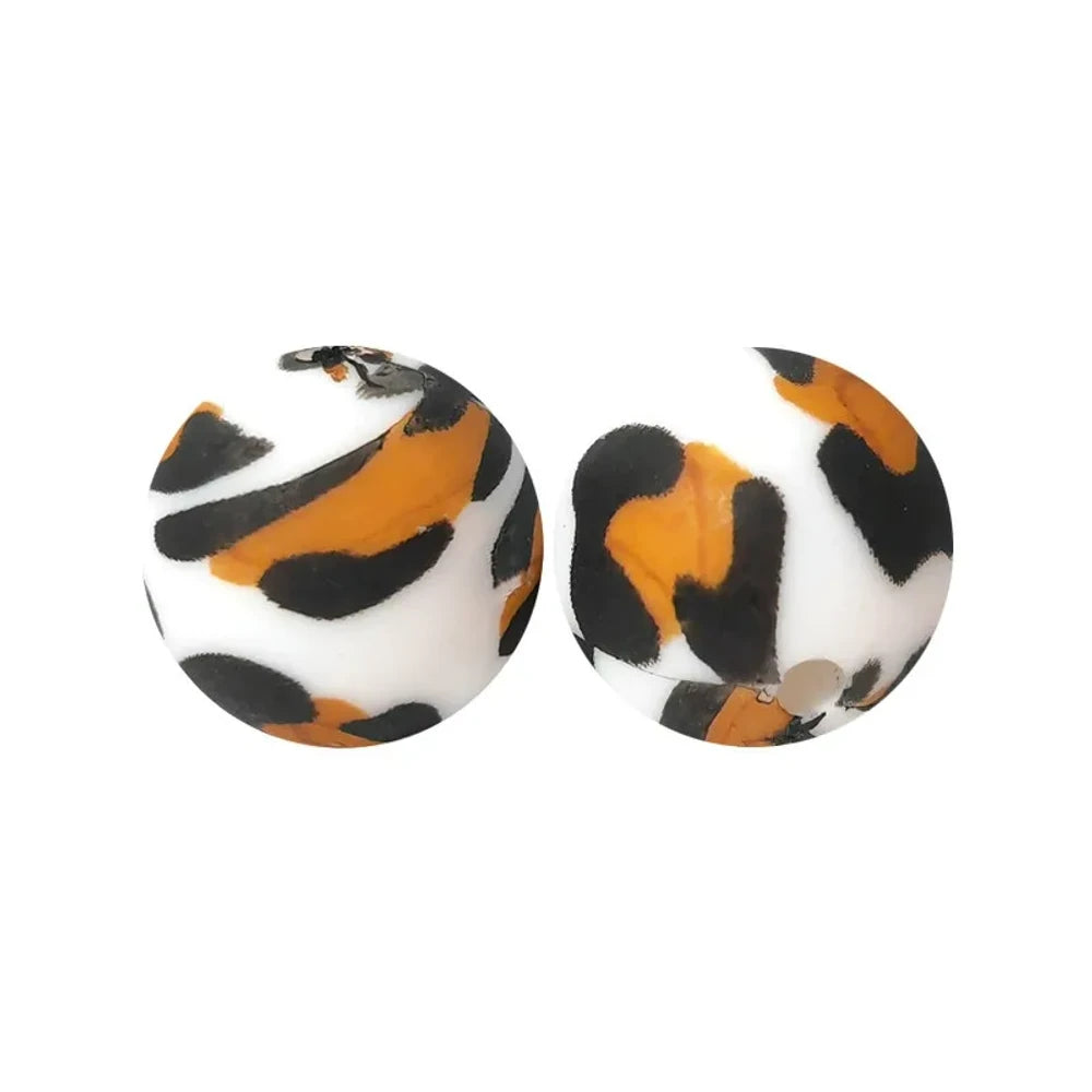 15mm Leopard  Printed Silicone Bead for DIY Keychains Pens