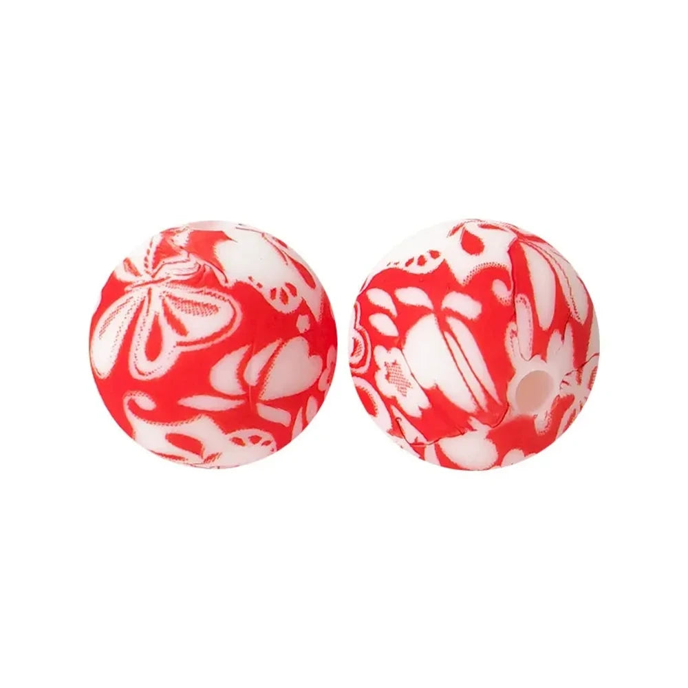 15mm Butterfly Heart on Red Printed Silicone Bead for DIY Keychains Pens