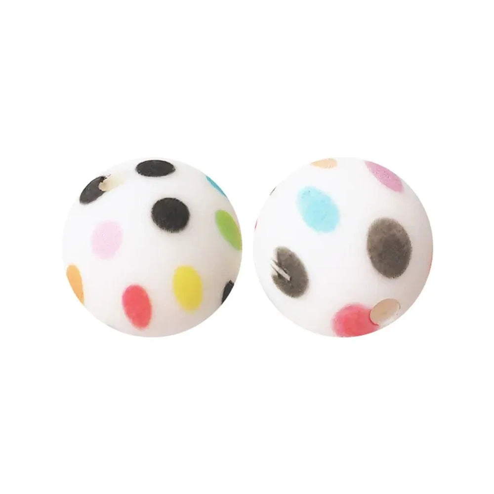 15mm Colorful Dots on White Printed Silicone Bead for DIY Pens Keychains