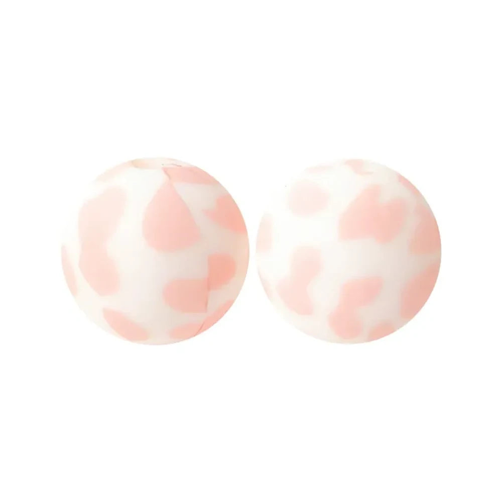 15mm Pink Dots Printed Silicone Bead for DIY Pens Keychains