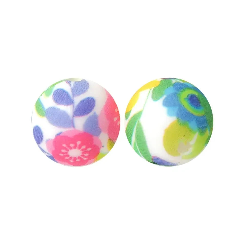 15mm Colorful Flowers Printed Silicone Bead for DIY Keychains Pens