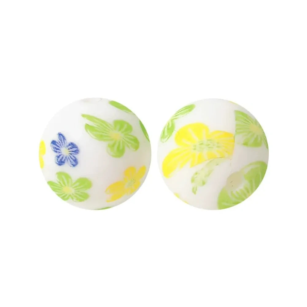 15mm Colorful flower Printed Silicone Bead for DIY Bracelet Pens