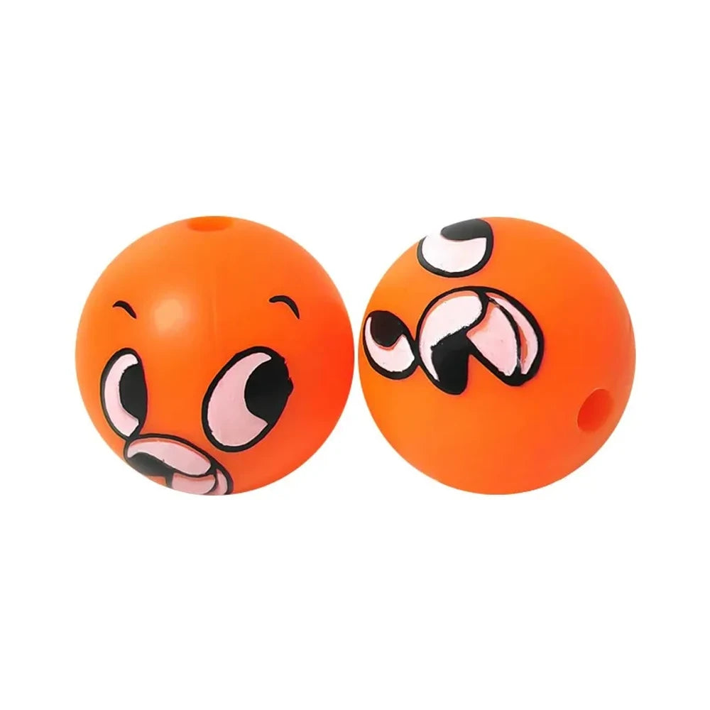 15mm Orange Fox Printed Silicone Bead for DIY Keychains