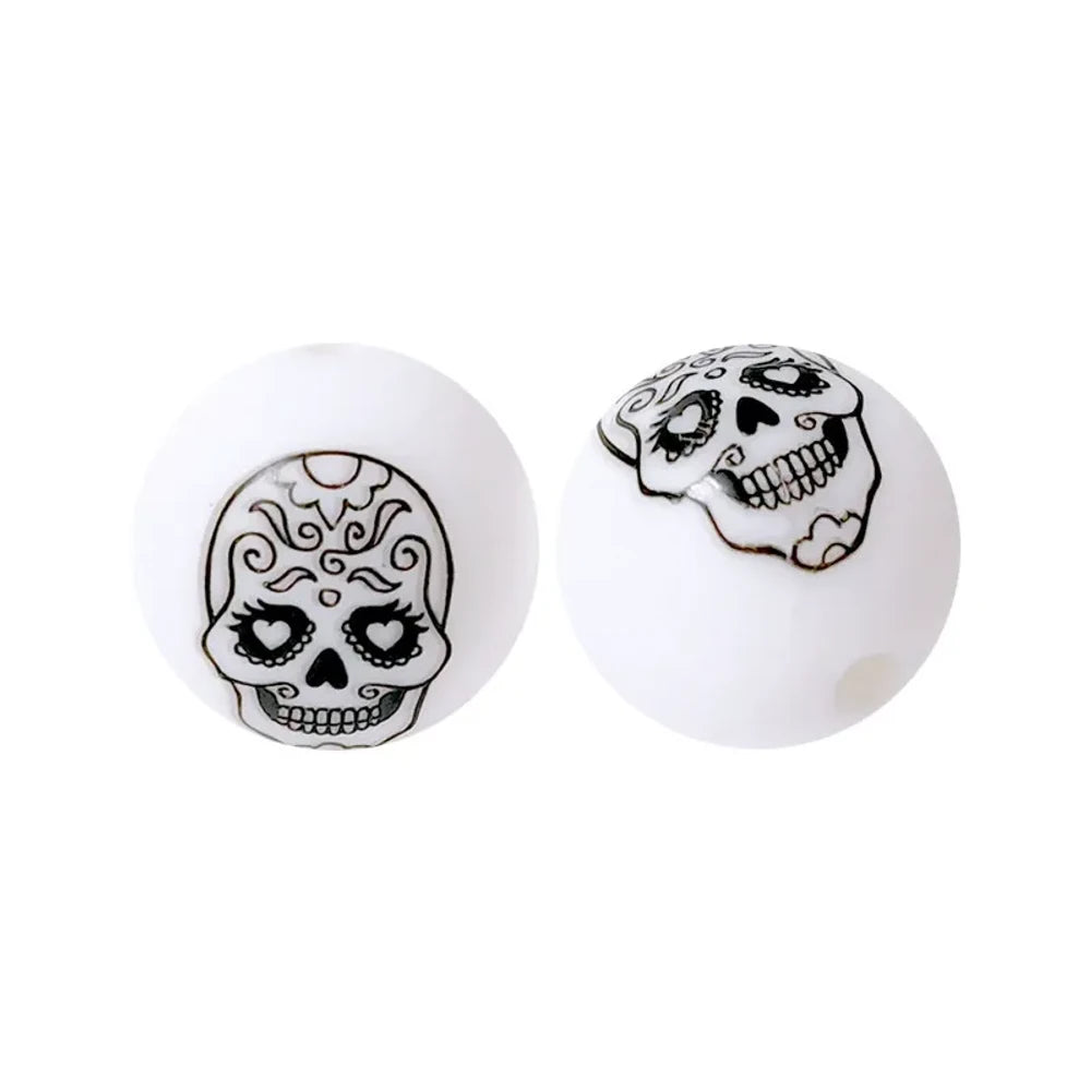15mm Skull Head Printed Silicone Bead for DIY Pens Keychains