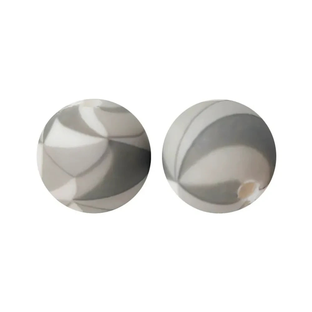 15mm Gray Checkered Pattern Printed Silicone Bead for DIY Pens Keychains