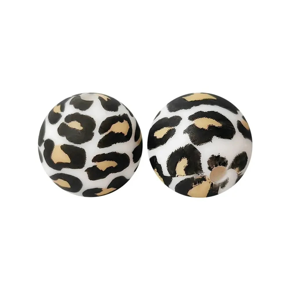 15mm Leopard Printed Silicone Bead for DIY Keychains Pens Bracelet