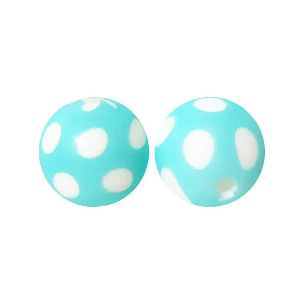 15mm White Dots on Blue Printed Silicone Bead for DIY Bracelet Pens