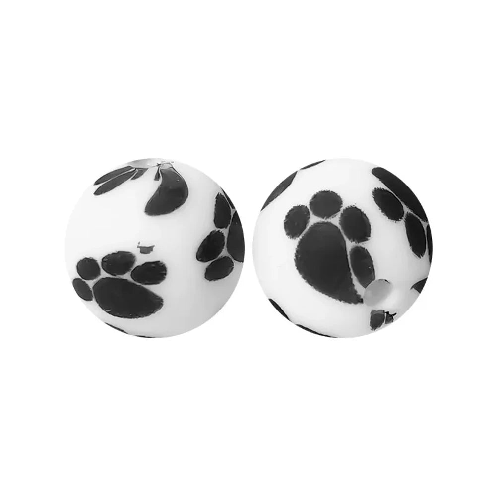 15mm Dog Paw Printed Silicone Bead for DIY Keychains Pens