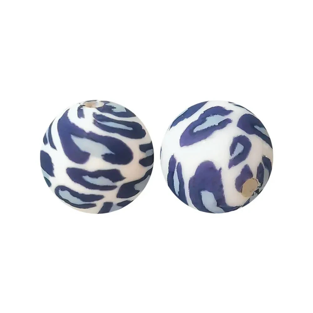15mm Blue Leopard Printed Silicone Bead for DIY Pens Keychains