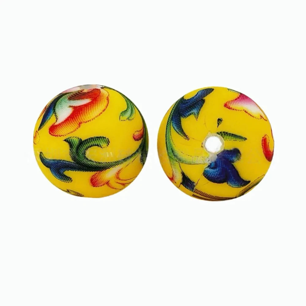 15mm Flowers Printed Silicone Bead for DIY Bracelet Keychain