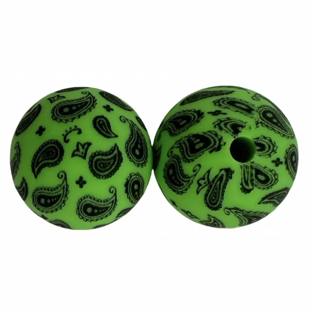 15mm Western Pattern Green Printed Silicone Bead for DIY Bracelets Keychains