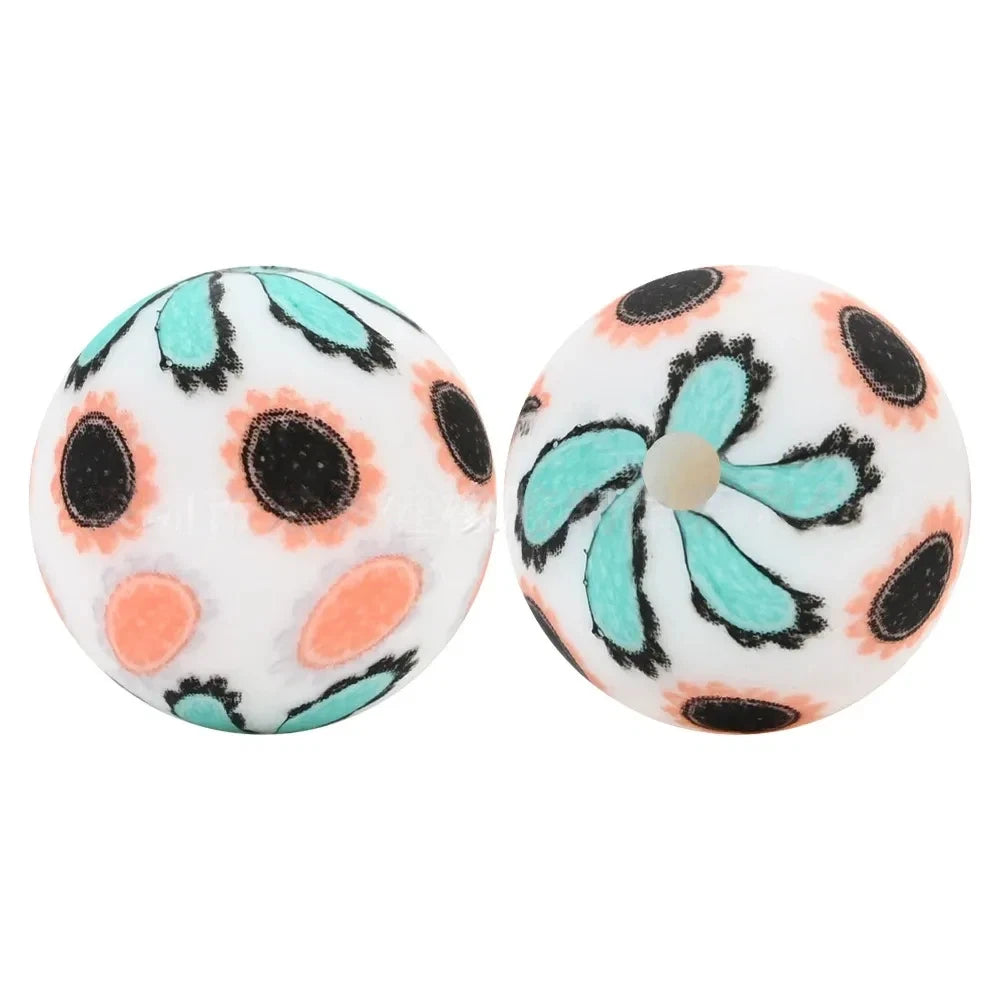 15mm Sunflower Printed Silicone Bead for DIY Keychains Pens