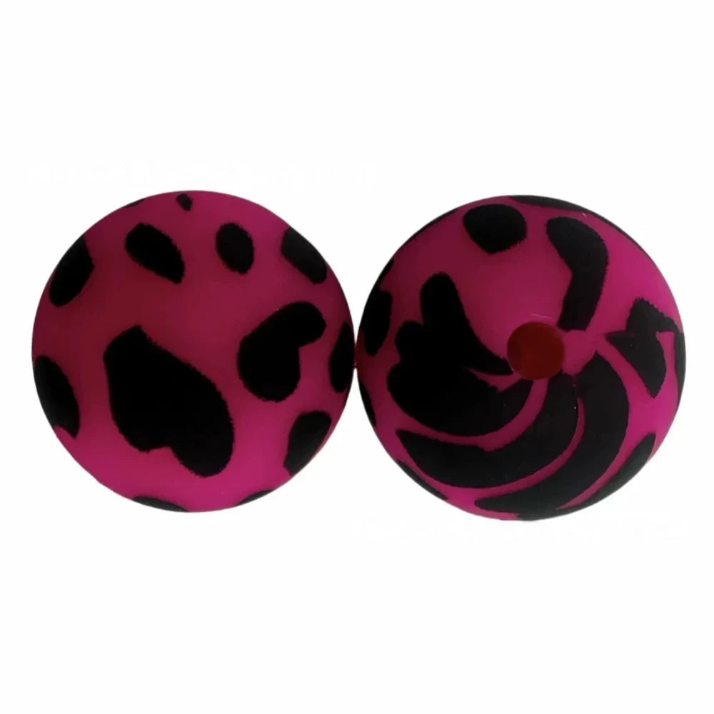 15mm Black Dots on Pink Printed Silicone Bead for DIY Bracelet Keychains