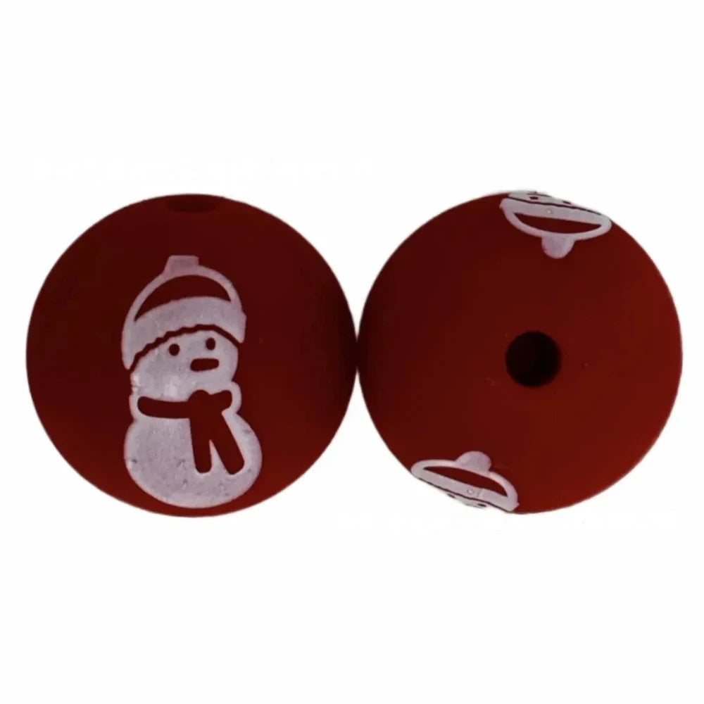 15mm Snowman Printed Silicone Bead for DIY Pens Bracelet Keychains