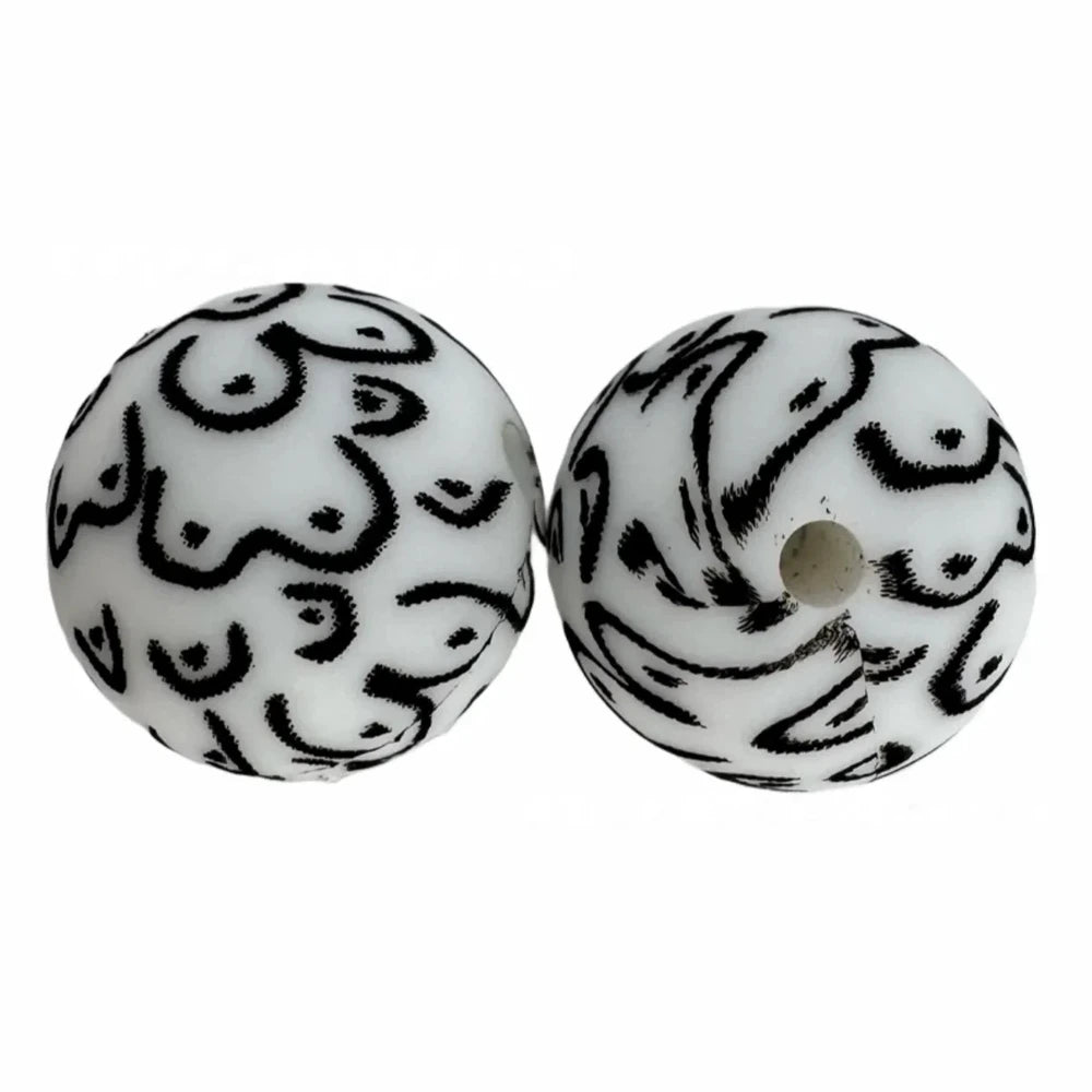 15mm Simple Line Drawing Printed Silicone Bead for DIY Pens Bracelet Keychains