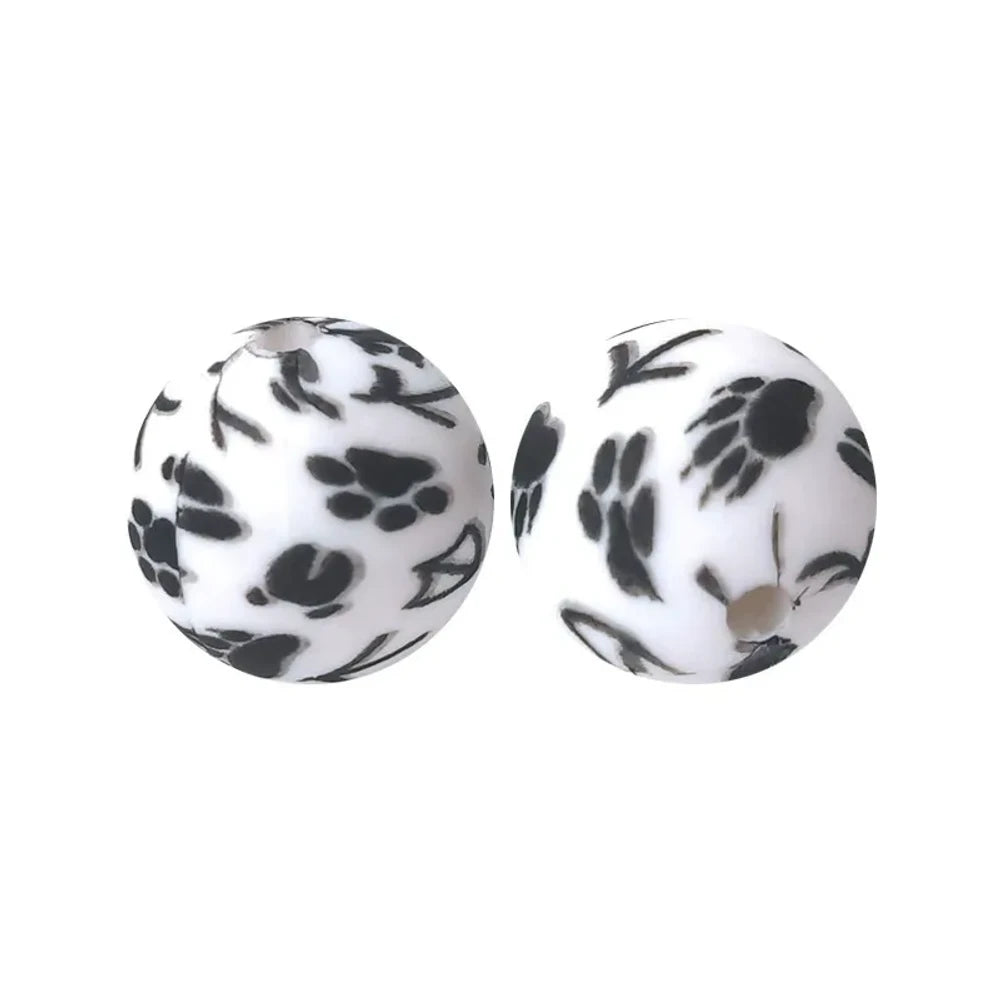 15mm Animal Paw Printed Silicone Bead for DIY Pens Bracelets