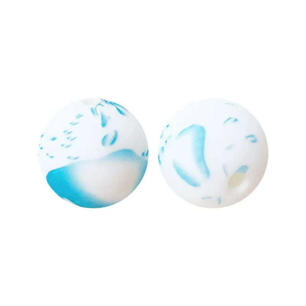 15mm Blue Dots Printed Silicone Bead for DIY Pens Keychains