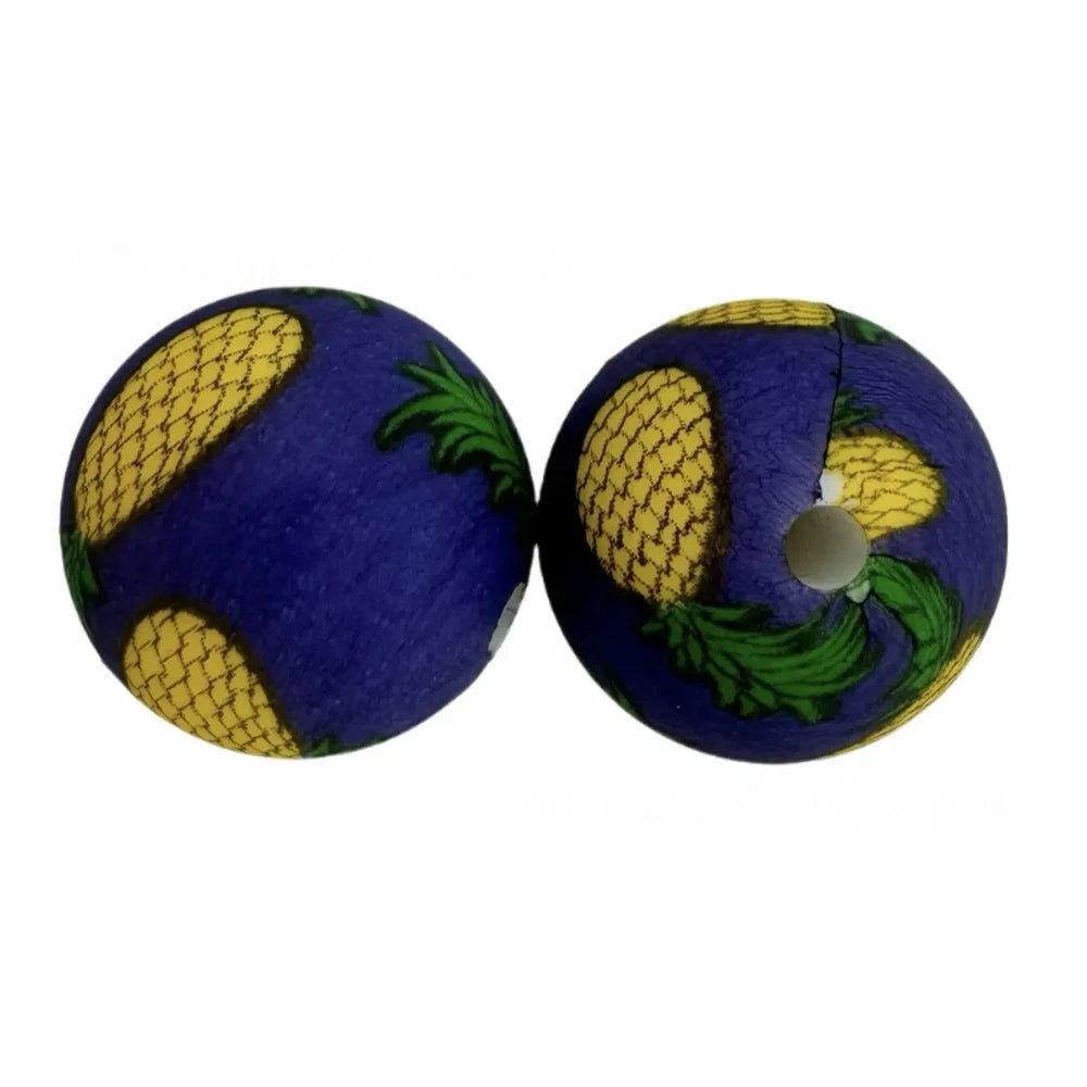 15mm Pineapple Printed Silicone Bead for DIY Bracelet Keychains