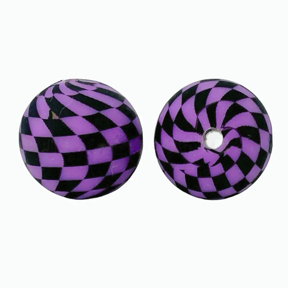 15mm Checkered Pattern Printed Silicone Bead for DIY Bracelet Keychain