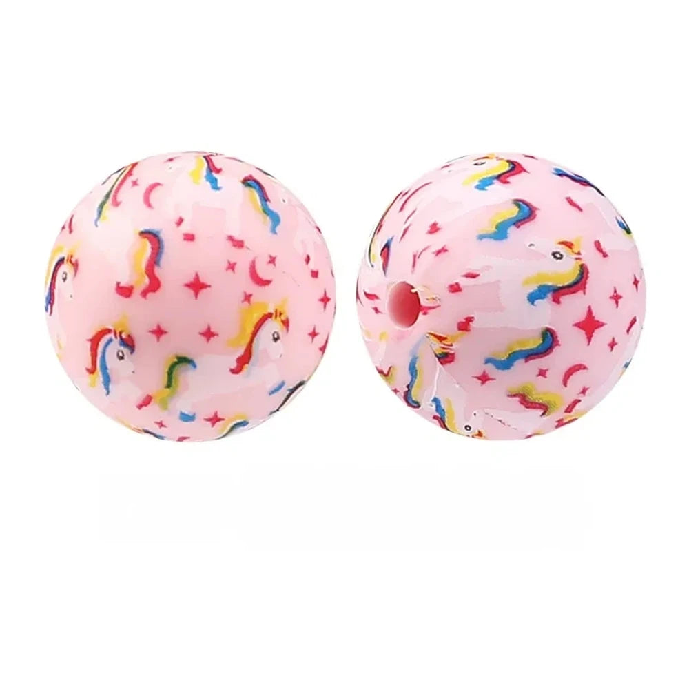 15mm Unicorn Printed Silicone Bead for DIY Pens Keychains