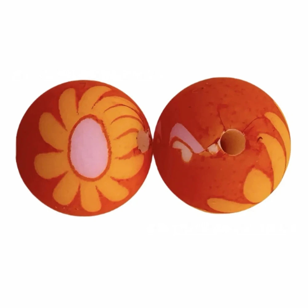 15mm Flower on Red Printed Silicone Bead for DIY Pens Bracelet Keychains