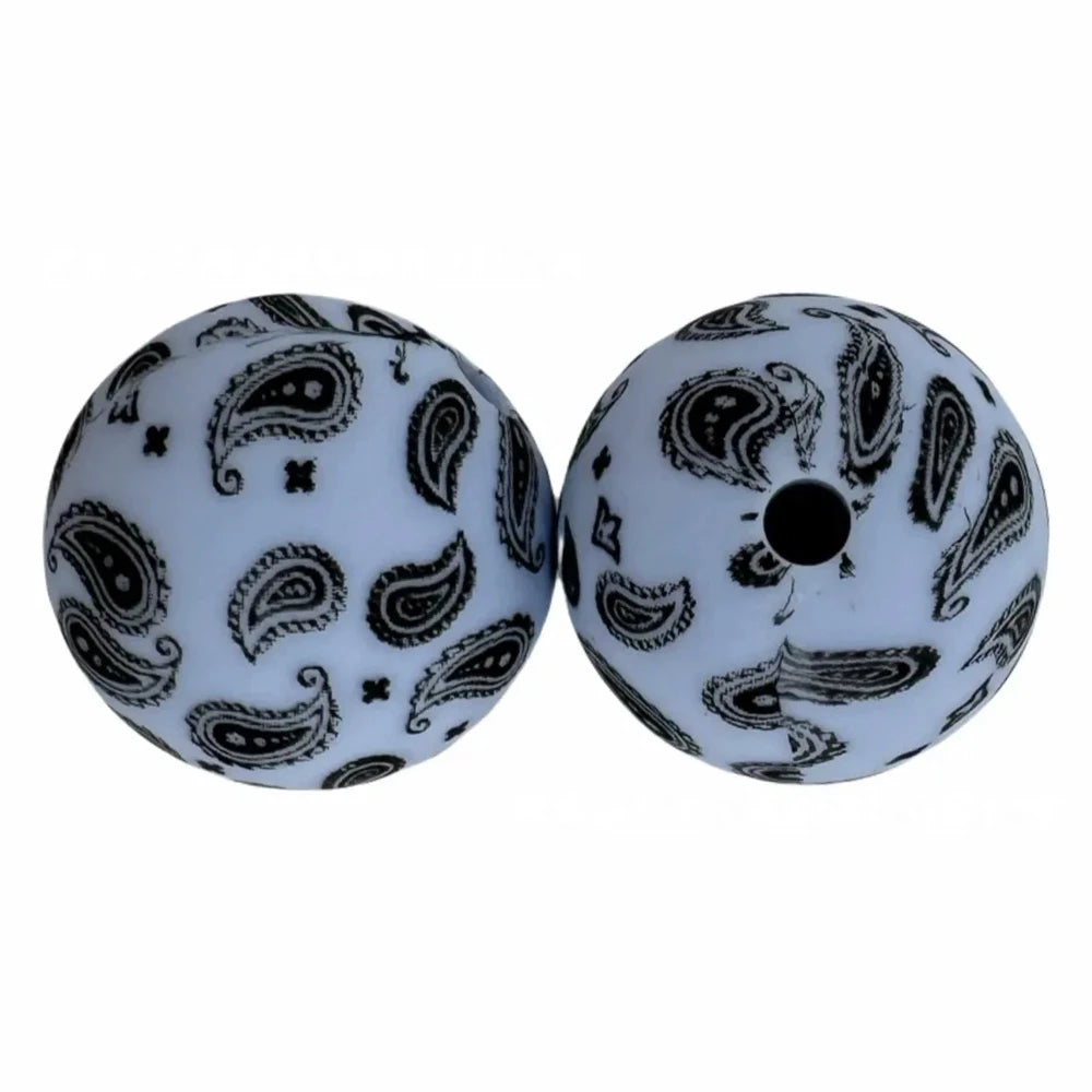 15mm Western Pattern on Blue Printed Silicone Bead for DIY Keychains Pens