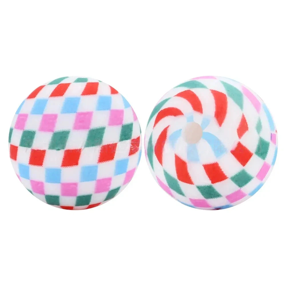 15mm Colorful Checkered Pattern Printed Silicone Bead for DIY Pens Bracelets Keychains
