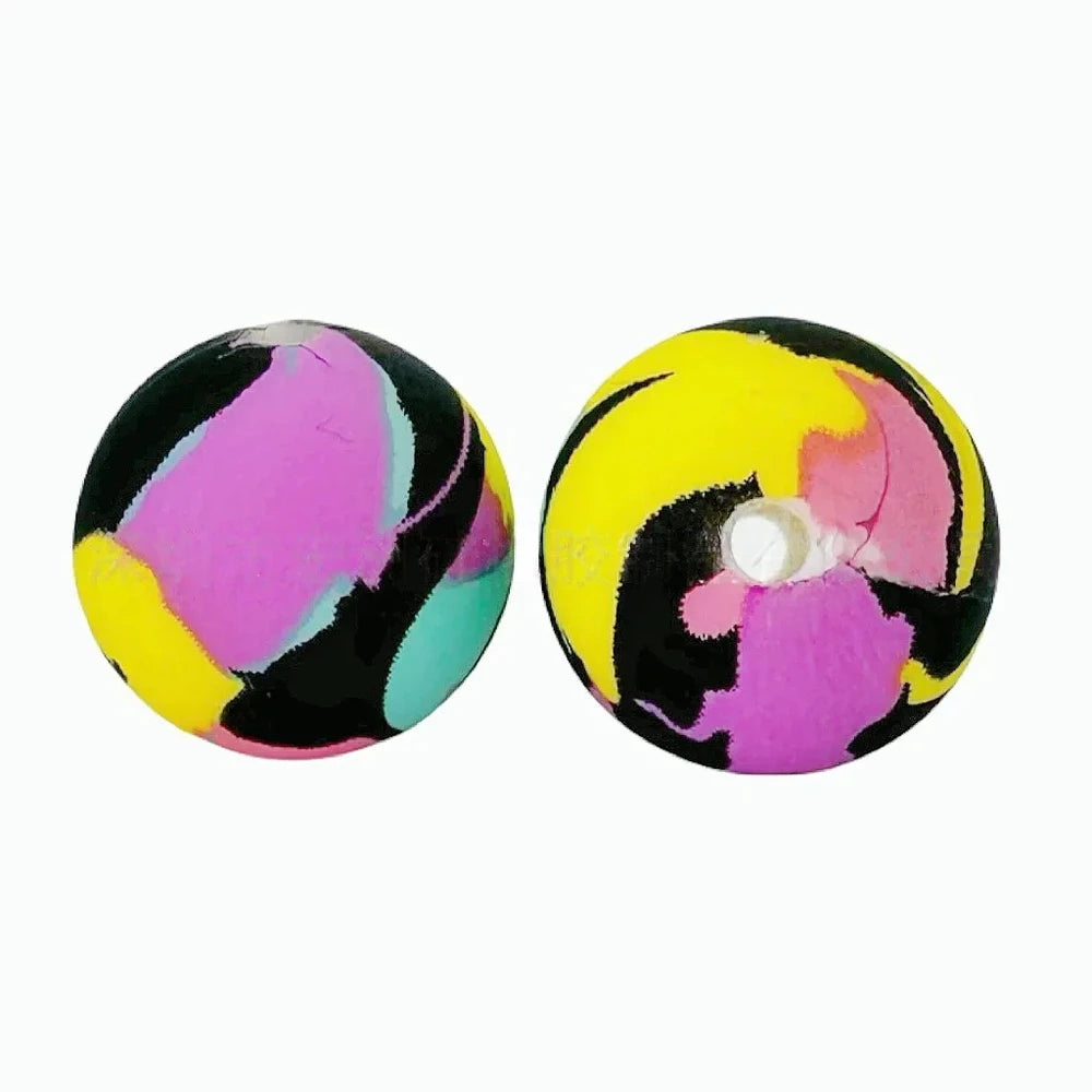 15mm Colorful Printed Silicone Bead for DIY Bracelet Keychain