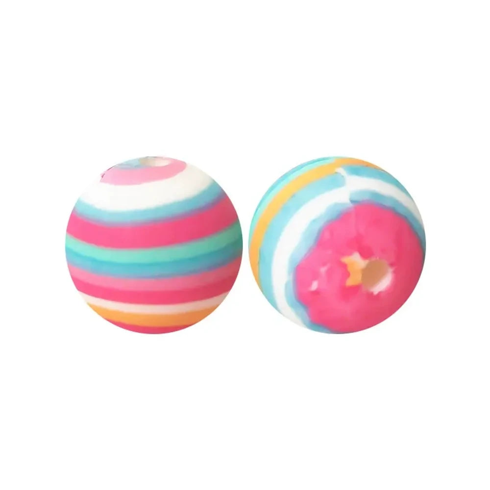 15mm Colorful Stripes Printed Silicone Bead for DIY Keychains