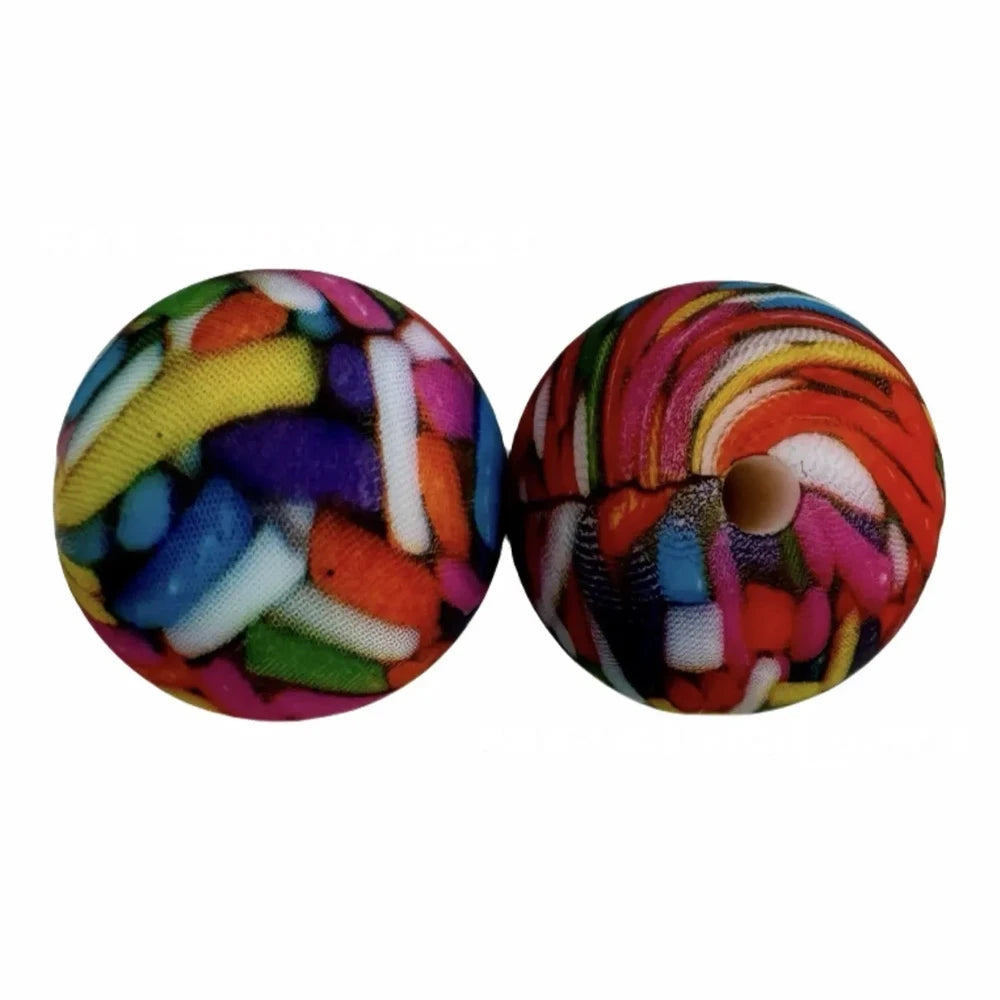 15mm Colorful Printed Silicone Bead for DIY Bracelets Pens