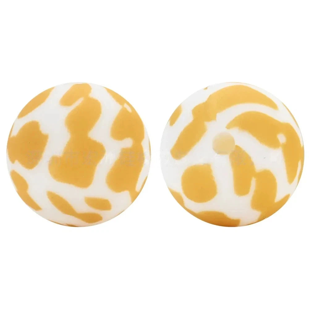 15mm Yellow Dots Printed Silicone Bead for DIY Pens Keychains