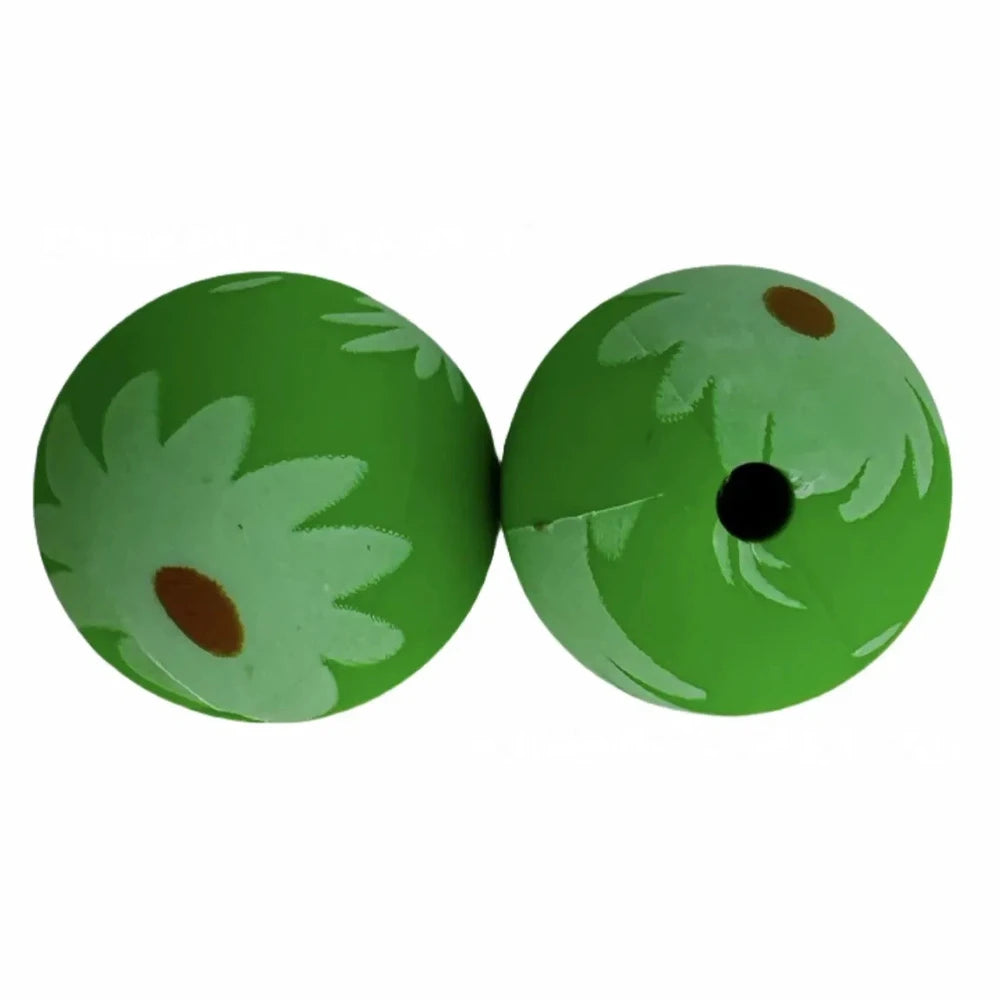 15mm Flower on Green Printed Silicone Bead for DIY Bracelet Keychains