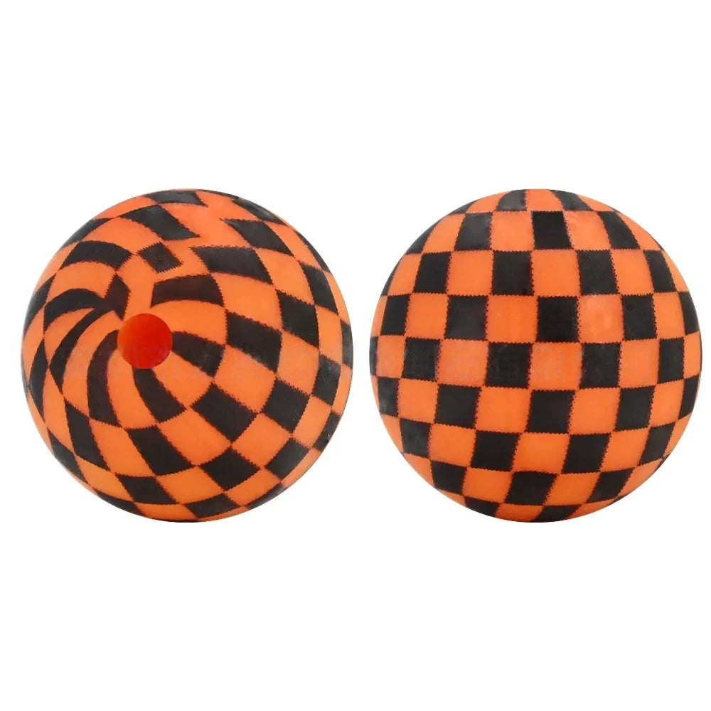 15mm Orange and Black Checkered Pattern Printed Silicone Bead for DIY Pens Keychains