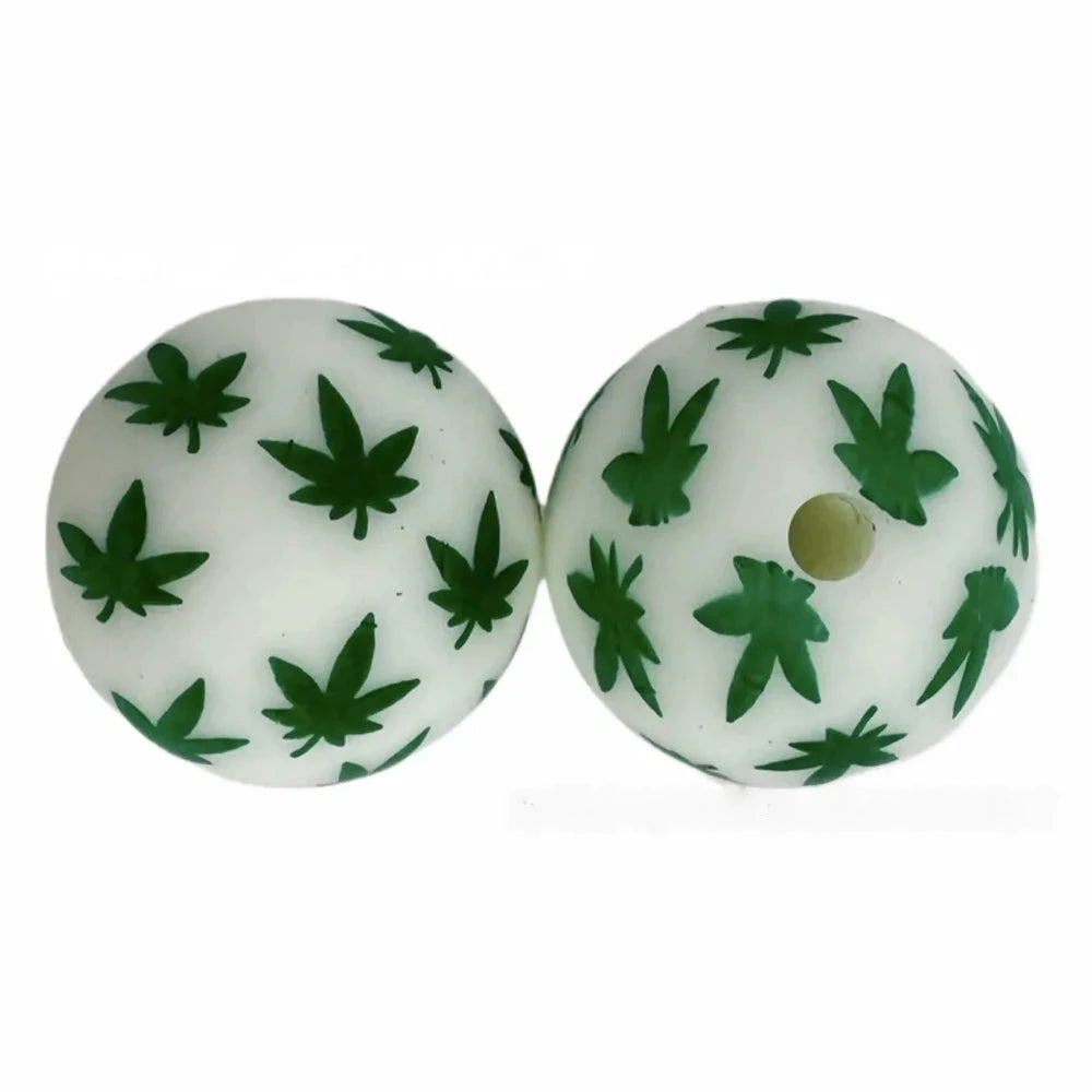 15mm Maple Leaves Printed Silicone Bead for DIY Keychains Pens