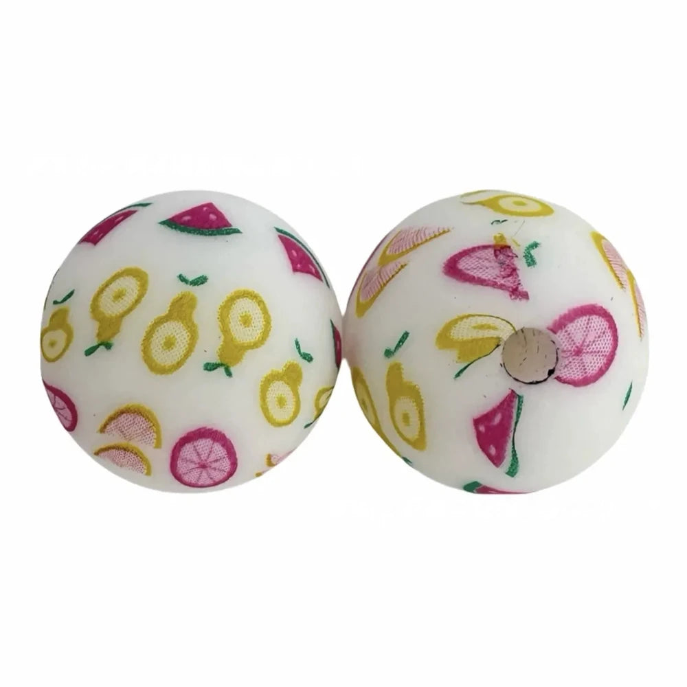 15mm Fruit Printed Silicone Bead for DIY Bracelets Pens