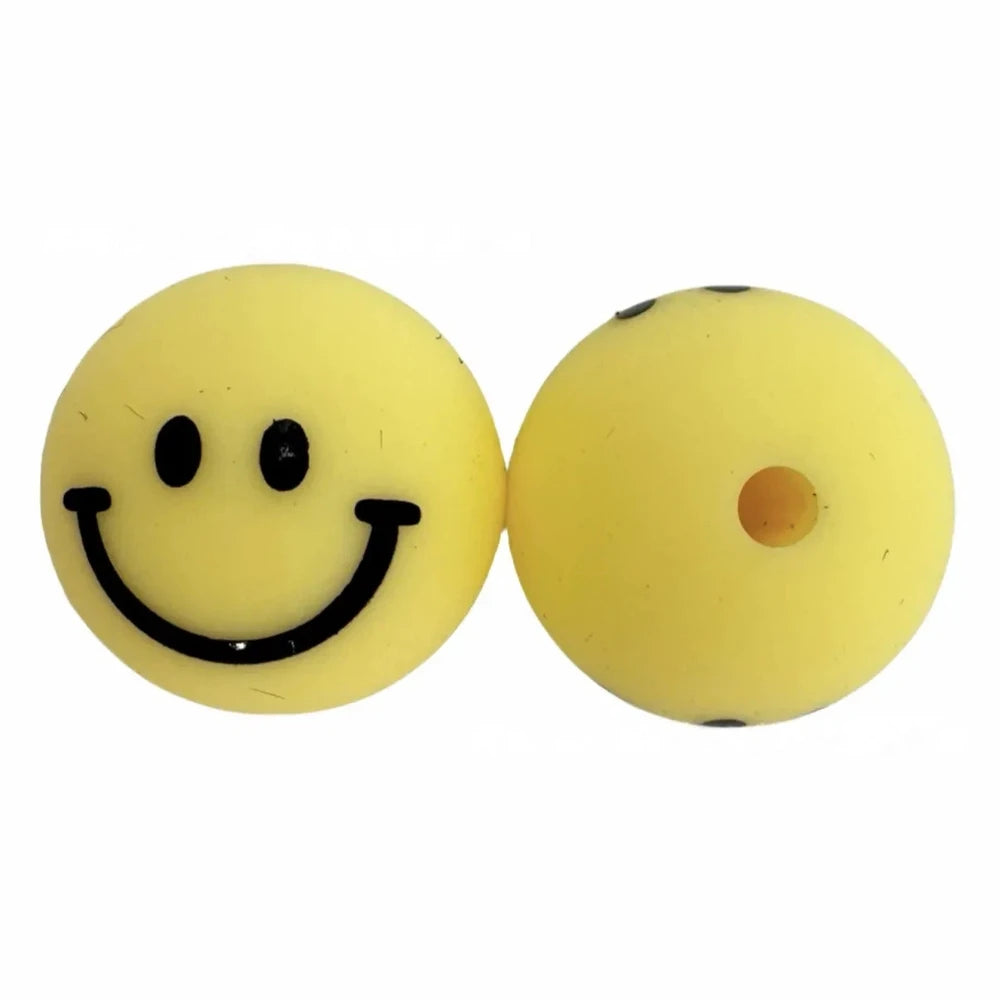 15mm Smiley Face Printed Silicone Bead for DIY Bracelet Keychains