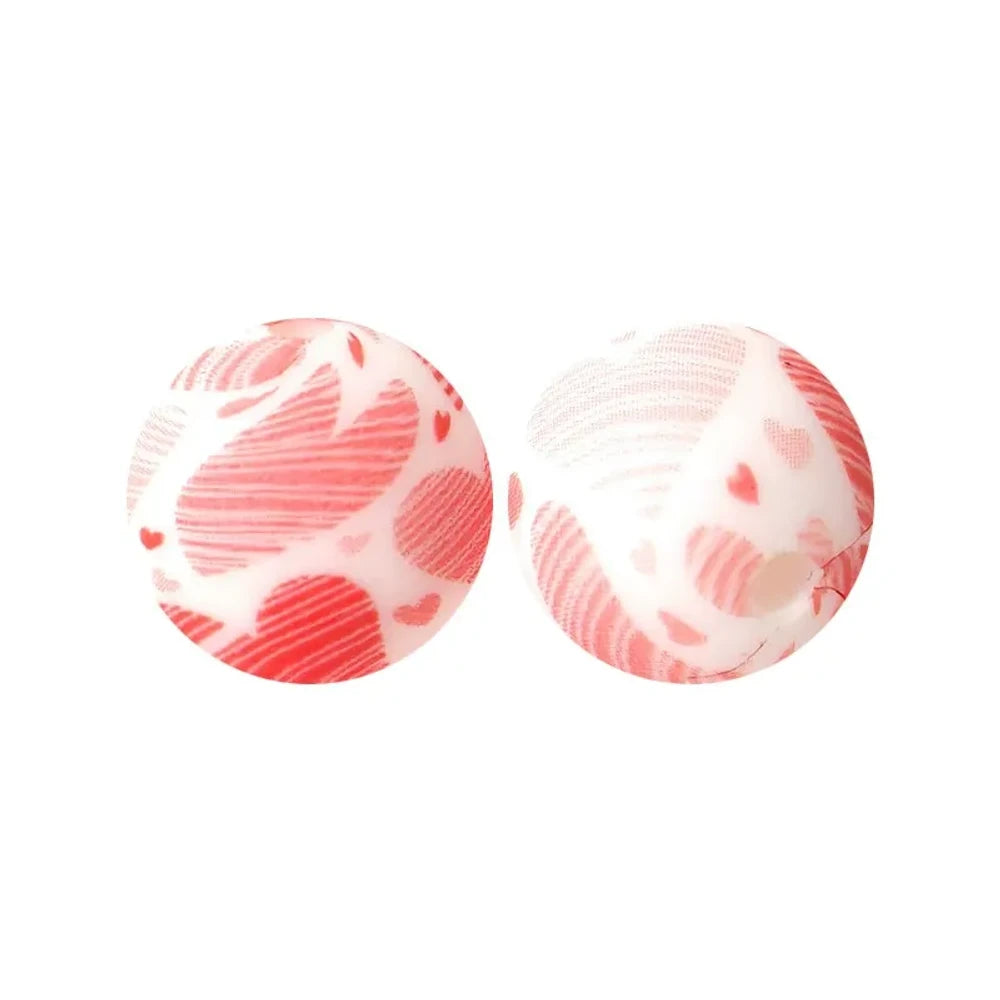 15mm Heart Printed Silicone Bead for DIY Pens Keychains