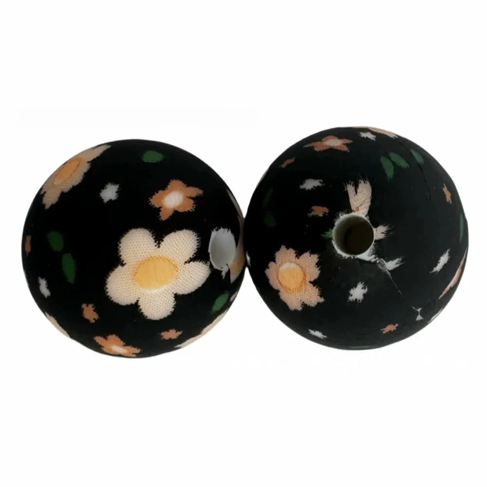 15mm Flower Printed Silicone Bead for DIY Bracelets Pens
