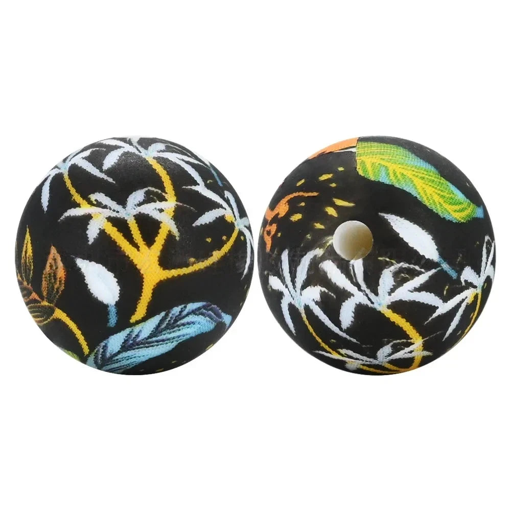 15mm Plants Printed Silicone Bead for DIY Keychains Pens