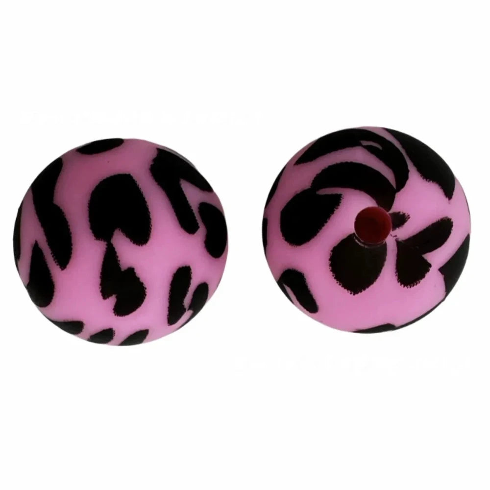 15mm Black Dots on Pink Silicone Bead for DIY Pens Bracelets
