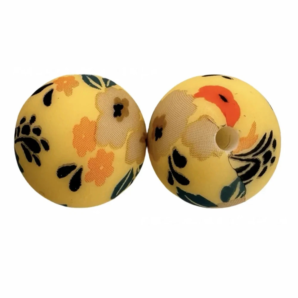 15mm Flowers Printed Silicone Bead for DIY Bracelet Keychains