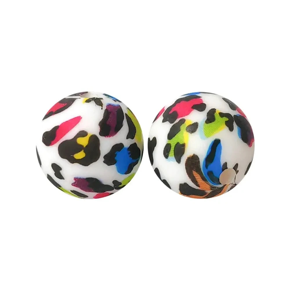 15mm Colorful Leopard Printed Silicone Bead for DIY Pens Keychains