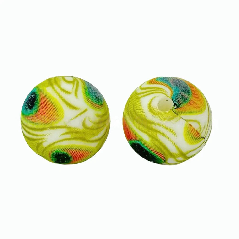 15mm Peacock Feathers Printed Silicone Bead for DIY Bracelet Keychain