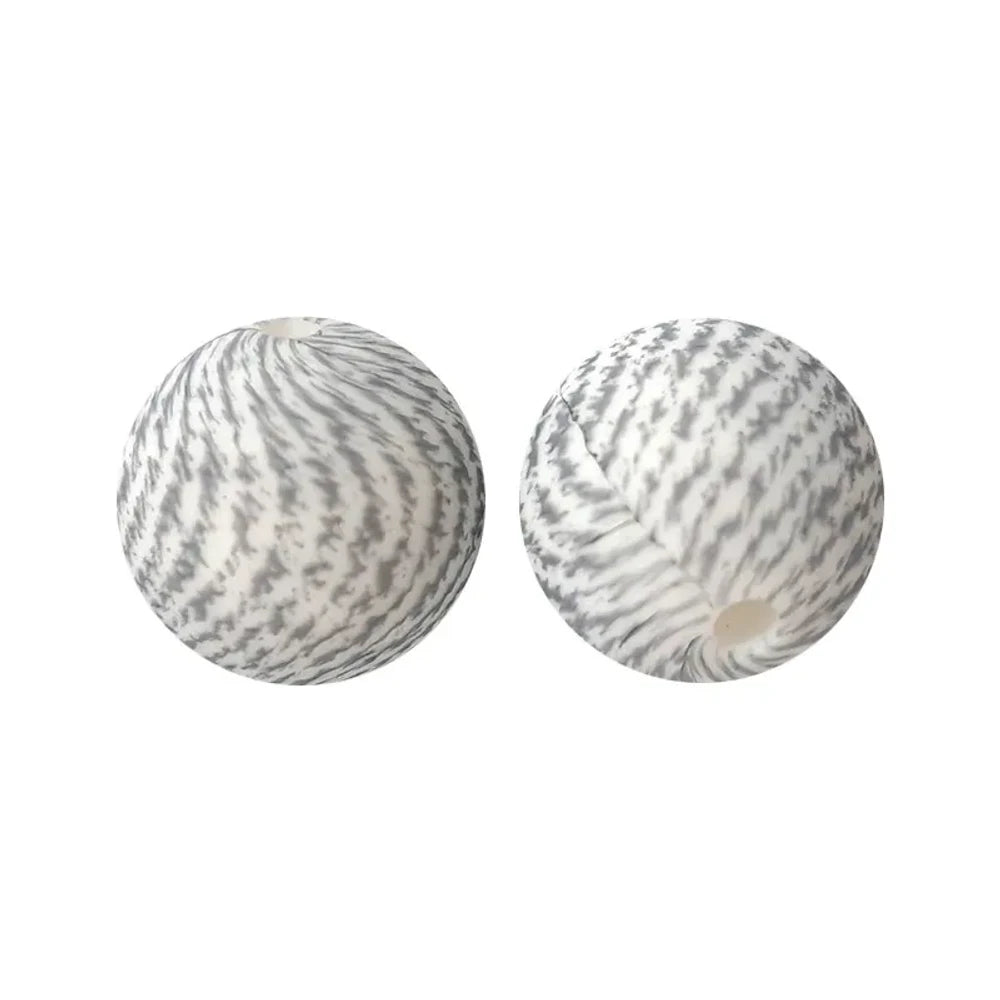 15mm Gray Stripe Printed Silicone Bead for DIY Keychains